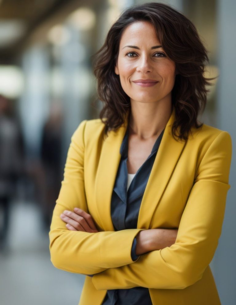 A business women looking directly at the viewer