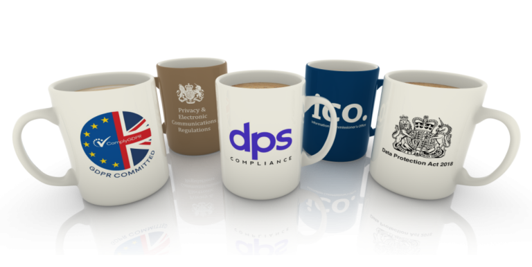 Group of coffee mugs demonstrating data protection credibility